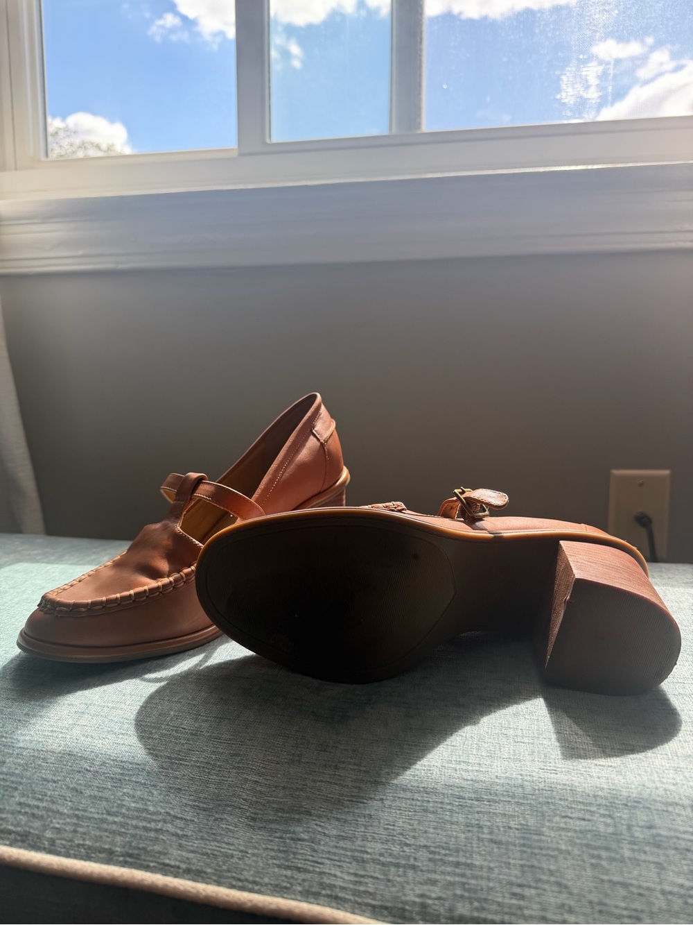 Crown Vintage Cognac Leather T-Strap Loafers - Picture 3 of 4